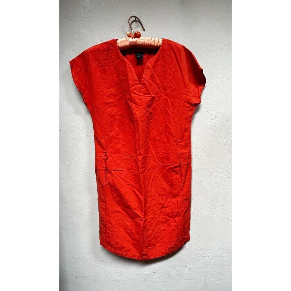 Nau Women's Split Neck Flexible Shift Dress XS Orange Short Sleeve Tencel Blend